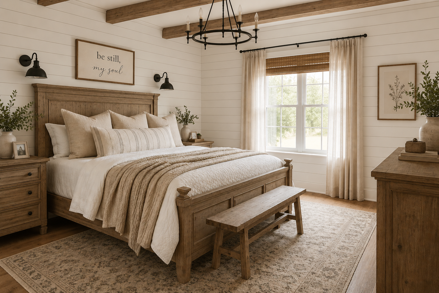 Farmhouse high-end primary bedrooms